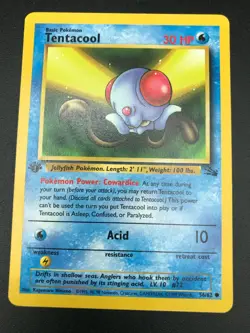 Tentacool 1st Edition 56/62 Fossil Common Pokemon Vintage Card WOTC NM 1999 - Image 1