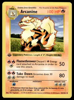 Pokemon TCG Base Set (Shadowless) #023/102 Arcanine 1st Edition LP - Image 1