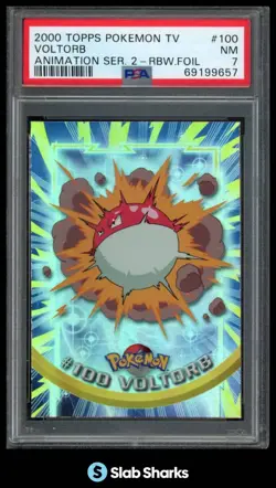 2000 TOPPS POKEMON TV ANIMATION EDITION SERIES 2 #100 VOLTORB RAINBOW FOIL PSA 7 - Image 1