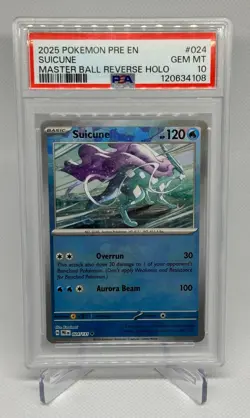2025 POKEMON PRISMATIC EVOLUTIONS 024/131 SUICUNE MASTER BALL REV HOLO PSA 10 - Image 1