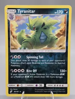 Pokemon Tyranitar 85/181 Sun & Moon Team Up Reverse Holo LP - Image 1