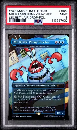 2025 MTG SECRET LAIR X SPONGEBOB 1927 MR. KRABS, PENNY PINCHER FOIL PSA 9 Mint - Image 1