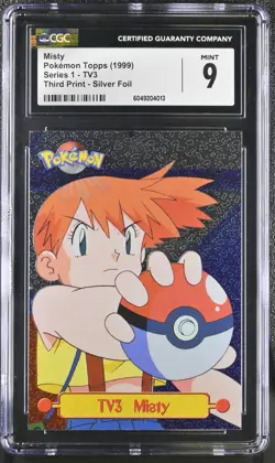 1999 Topps Pokemon Series 1 Misty TV3 Foil (3rd Print) CGC 9 - Image 1