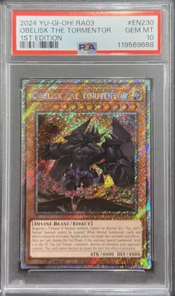2024 PSA 10 YUGIOH RA03 BONANZA PLATINUM SECRET OBELISK THE TORMENTOR 💫 - Image 1