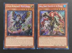 2025 YUGIOH 1ST ED BLMM SECRET RARE GEM KNIGHT NEPYRIM & EMILIA NEKROZ NM SET - Image 1