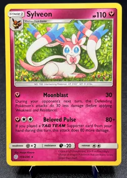 Sylveon 155/236 NM Non Holo Rare Discontinued Fairy Sun & Moon Pokemon Card! - Image 1