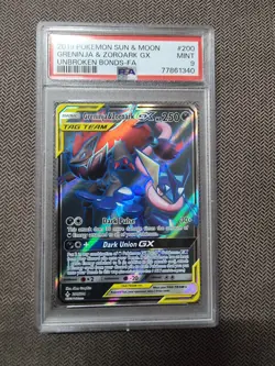 Pokemon Greninja & Zoroark GX 200/214 Sun & Moon Unbroken Bonds PSA 9 - Image 1