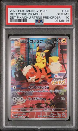 2023 POKEMON JAPANESE SV-P PROMO #098 DETECTIVE PIKACHU PSA 10 - Image 1