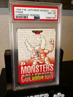 1996 Pokemon Bandai Carddass Vending Pinsir PSA 8 #127 (Red) - Image 1