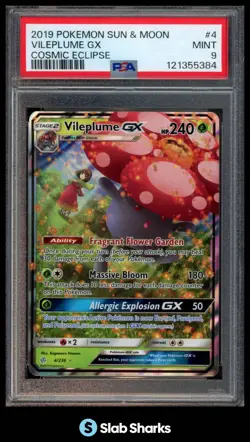 2019 POKEMON SUN & MOON COSMIC ECLIPSE #4/236 VILEPLUME GX HOLO RARE PSA 9 - Image 1