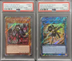 2024 PSA 9 YUGIOH RA03 PLATINUM SECRET RARE DIABELLSTAR & LITTLE KNIGHT SET - Image 1