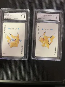 Lot of 2 Graded Pokemon Poker Cards - Pikachu Jokers from 1999 SILVER DECK! - Image 1