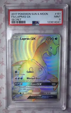 PSA 9 Lapras GX 151/149 Rainbow Secret Rare Sun & Moon Base 2017 Pokemon Card - Image 1