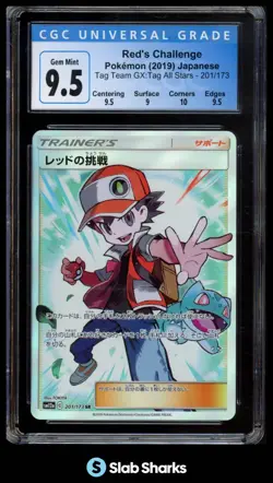 2019 POKEMON JAPANESE #201/173 RED'S CHALLENGE TAG TEAM GX ALL STARS CGC 9.5 - Image 1