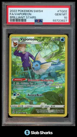 2022 POKEMON SWORD & SHIELD BRILLIANT STARS VAPOREON TRAINER GALLERY HOLO PSA 10 - Image 1