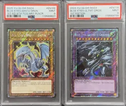 2024 PSA 9 YUGIOH RA03 PLATINUM SECRET RARE BLUE EYES & ULTIMATE BLUE EYES SET - Image 1