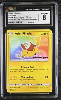 CGC 8 ASH'S PIKACHU SM108 BLACK STAR PROMO I CHOOSE YOU POKEMON NM/ MINT - Image 1