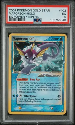 2007 POKEMON EX POWER KEEPERS #102 GOLD STAR VAPOREON HOLO PSA 5 (SWIRL) - Image 2