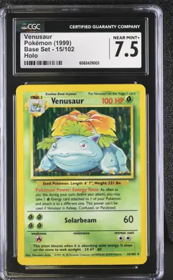 CGC 7.5 Venusaur 1999 Base Set 15/102 Holo Pokemon Card - Image 1