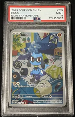Pokemon TCG Riolu Illustration Rare Card #215/198 Scarlet & Violet PSA 9 - Image 1