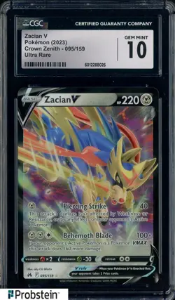 2023 Pokemon Crown Zenith #095/159 Zacian V Ultra Rare CGC 10 GEM MINT - Image 1
