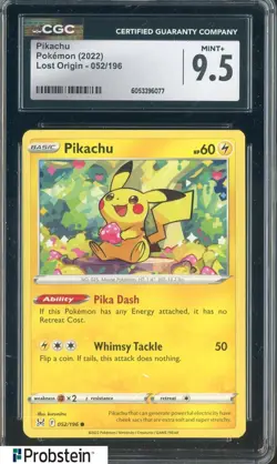 2022 Pokemon Lost Origin #052/196 Pikachu CGC 9.5 MINT+ - Image 1