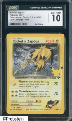 2021 Pokemon Celebrations Classic Coll #15/132 Rocket's Zapdos Gym Chall CGC 10 - Image 1