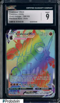 2020 Pokemon Vivid Voltage #189/185 Coalossal Vmax Rainbow Holo CGC 9 MINT - Image 1
