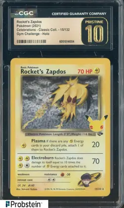 2021 Pokemon Celebrations Classic #15 Rocket's Zapdos Gym Chall CGC 10 PRISTINE - Image 1