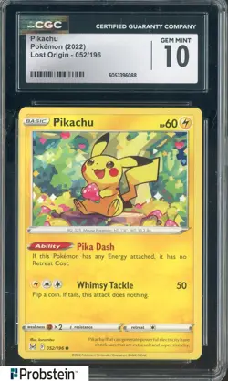 2022 Pokemon Lost Origin #052/196 Pikachu CGC 10 GEM MINT - Image 1