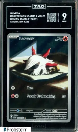 2024 Pokemon Scarlet & Violet Surging Sparks #196/191 Larvesta IR TAG 9 MINT - Image 1