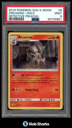 2019 POKEMON SUN & MOON DETECTIVE PIKACHU #6/18 ARCANINE HOLO PSA 9 - Image 1