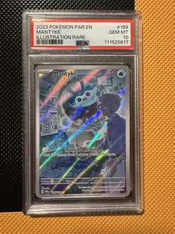 Pokemon TCG Mantyke 189/182 Illustration Rare 2023 Paradox Rift PSA GEM MINT 10 - Image 1