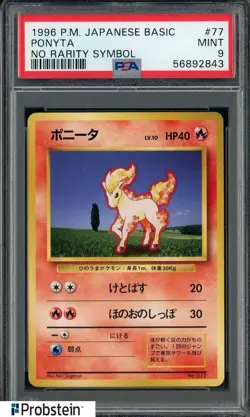 1996 Pokemon Base Set Japanese No Rarity Symbol #077 Ponyta PSA 9 MINT - Image 1