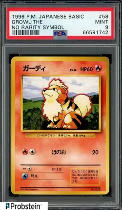 1996 Pokemon Base Set Japanese No Rarity Symbol #058 Growlithe PSA 9 MINT - Image 1