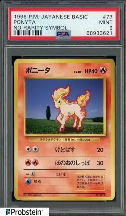 1996 Pokemon Base Set Japanese No Rarity Symbol #077 Ponyta PSA 9 MINT - Image 1