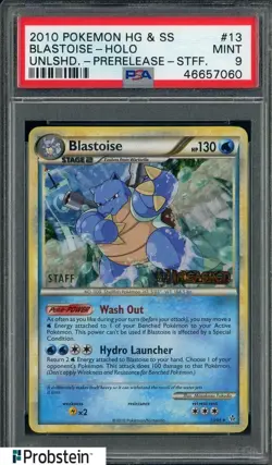2010 Pokemon HG & SS Unleashed Staff Prerelease #13 Blastoise Holo PSA 9 - Image 1
