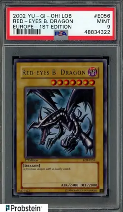 2002 Yu-Gi-Oh! LOB Europe 1st Ed #E056 Red-Eyes B. Dragon PSA 9 - Image 1