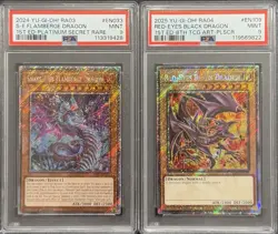 2024 PSA 9 YUGIOH RA03 PLATINUM SECRET RARE FLAMBERGE & RED EYES BLACK DRAGON - Image 1