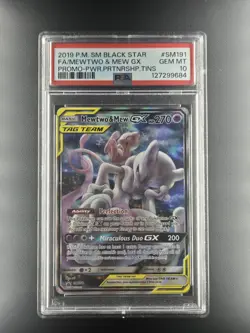 2019 POKEMON SM BLACK STAR PROMO #SM191 FULL ART/MEWTWO & MEW GX PSA 10 - Image 1