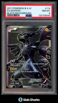 2011 POKEMON BLACK & WHITE #114/114 ZEKROM FULL ART BLACK BACKGROUND PSA 8 - Image 1