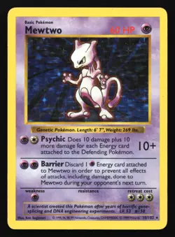 Pokemon Mewtwo 10/102 WotC Base Set Shadowless Holo Rare MP - Image 1