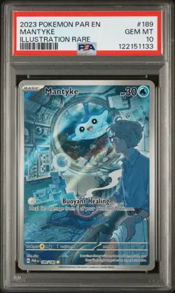Pokemon Mantyke TCG 189/182 2023 Paradox Rift Illustration Rare Card PSA 10 - Image 1