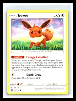 💥 Eevee 101/149 Sun & Moon 2017 Non Holo Common Pokemon Card - Image 1