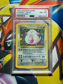 PSA 8 Shadowless Chansey 3/102 Base Set Game Holo Pokemon Card - Image 1