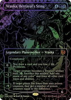 New MTG Oil Slick FOIL Vraska Betrayals Sting Borderless Phyrexia 361 Magic Card - Image 1