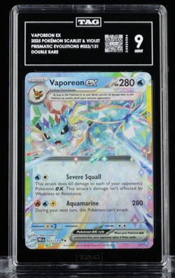 2025 POKEMON PRISMATIC EVOLUTIONS 023/131 VAPOREON EX DOUBLE RARE TAG 9 - Image 1