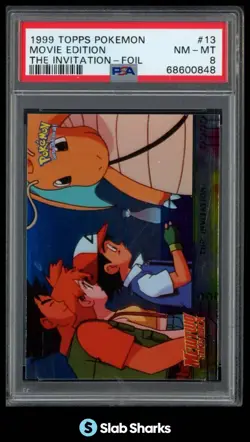 1999 TOPPS POKEMON THE FIRST MOVIE #13 INVITATION FOIL PSA 8 - Image 1