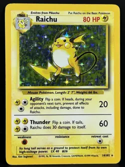 Raichu 014/102 Holo Rare Pokemon Base Set 1999 Near Mint - Image 1