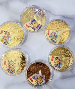 Pokemon Pikachu Gold Colored Metal Coins Pikachu Cosplay With Cases!!! 6 Coins! - Image 1